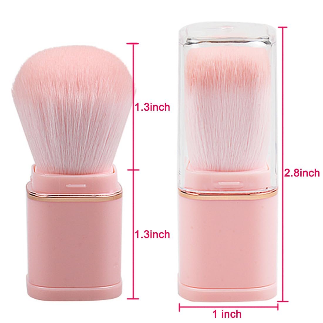 Retractable Kabuki Brushes 2pcs Powder Foundation Brush Contour Blush Bronzer Face Blender Brush Liquid Cream Mineral Buffing Blending Makeup Brushes Thick Dense Soft Synthetic Fibers (Pink) - Image 2
