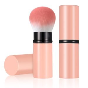 Retractable Makeup Brush, Travel Kabuki Face Blush Brush, Portable Powder Foundation Sunscreen Brush with Cover for Blush, Bronzer, Buffing, Flawless Powder Cosmetics