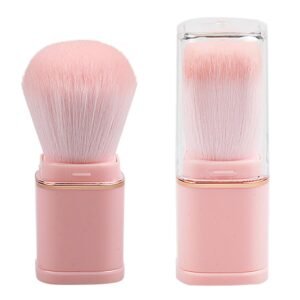 Retractable Kabuki Brushes 2pcs Powder Foundation Brush Contour Blush Bronzer Face Blender Brush Liquid Cream Mineral Buffing Blending Makeup Brushes Thick Dense Soft Synthetic Fibers (Pink)
