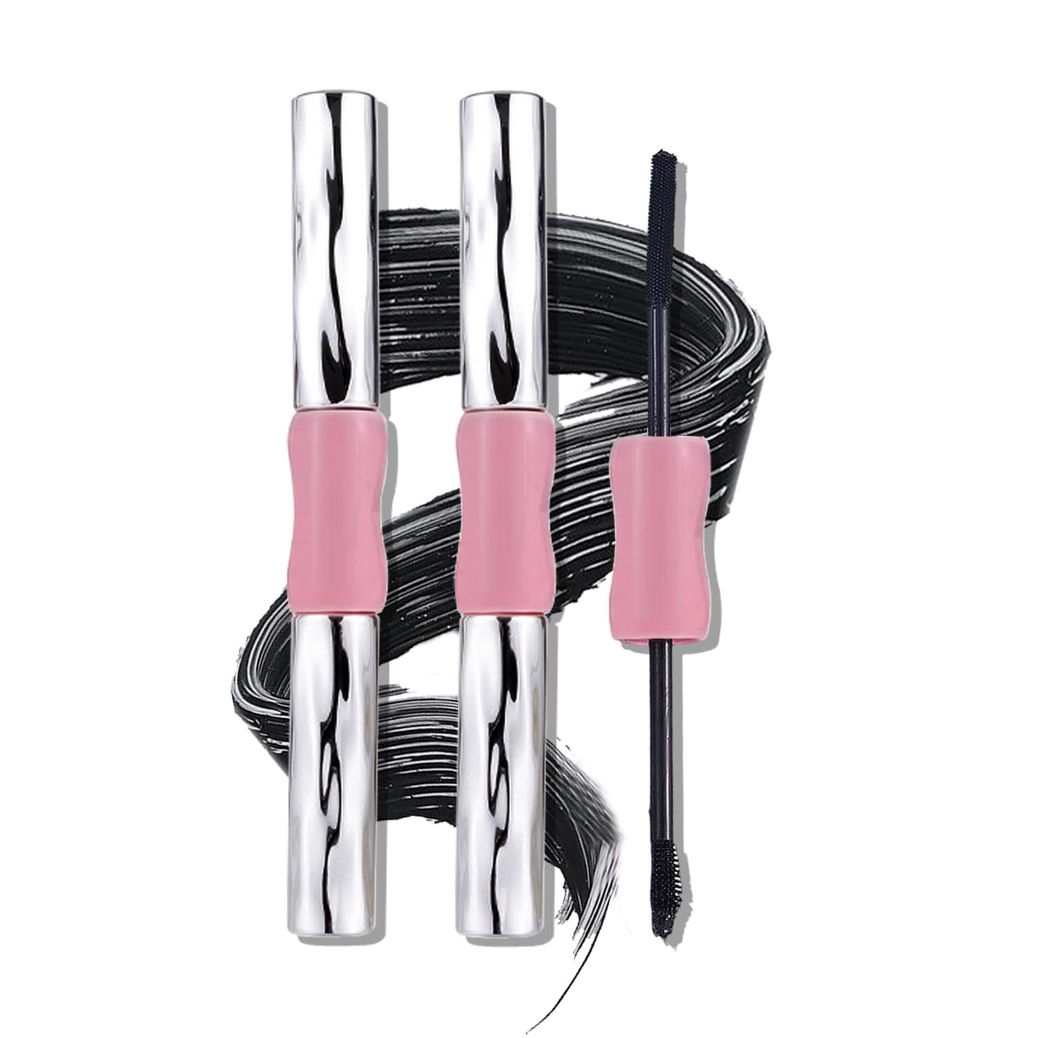 2-in-1 Double Ended Curling Mascara,Volumizing Lengthening Black Mascara Washable Metal Wand Clump-Free for Dramatic Lashes Natural Thick Eyelashes 2Pcs