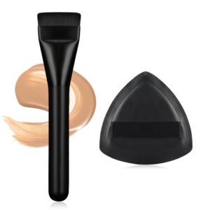 Flat Foundation Brush for Liquid Makeup with Powder ff Fast Flawless Flat Top Kabuki Makeup Brushes Face Cosmetics Concealer Brush for Liquid, Blending, Powder, Cream, Blush, Buffing Black