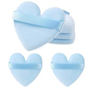 6 Pieces Heart Shape Powder Puff, Soft Cushion Makeup Foundation Sponge Applicator for Contouring, Eye and Corner, Make Up Tools for Women (Light Blue)