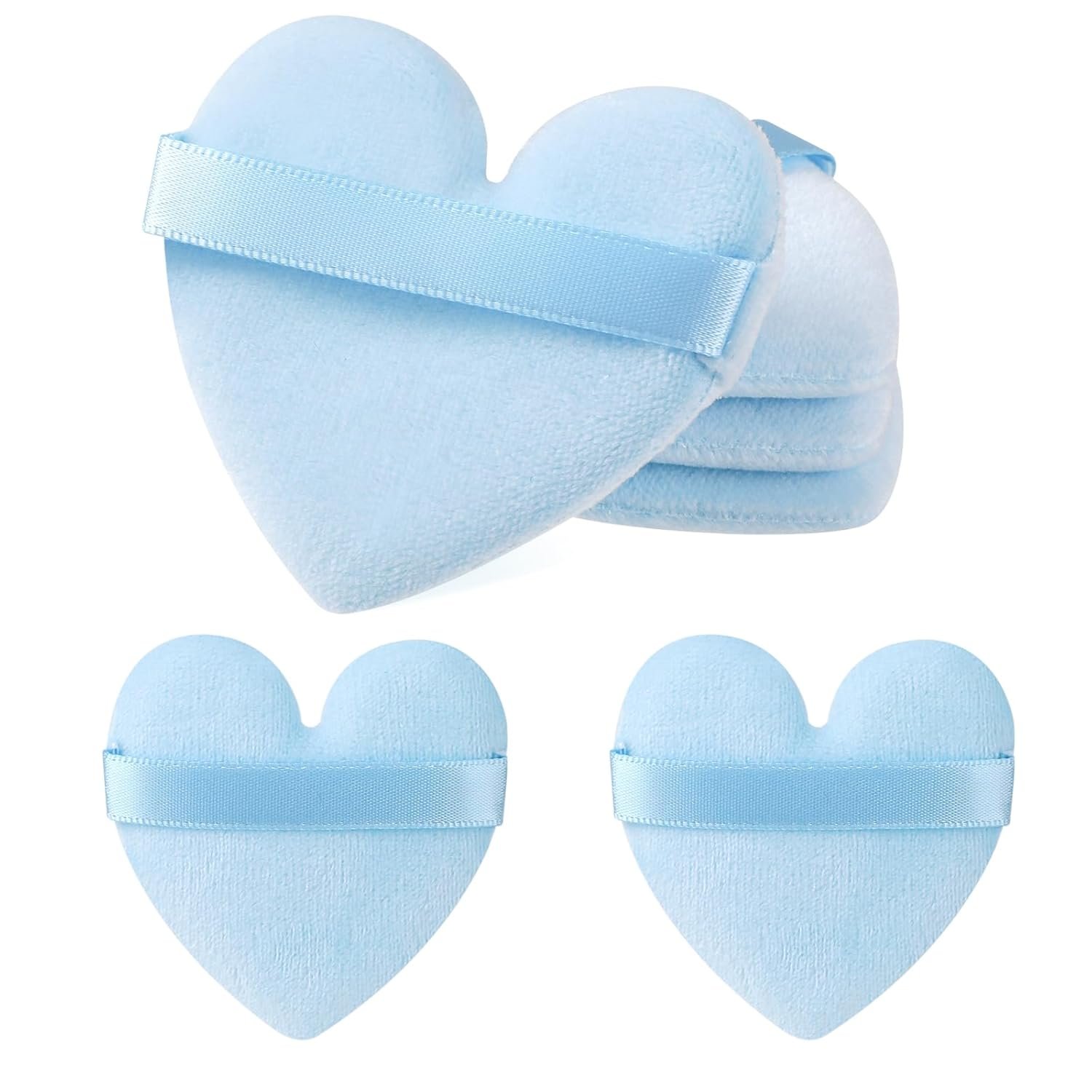 6 Pieces Heart Shape Powder Puff, Soft Cushion Makeup Foundation Sponge Applicator for Contouring, Eye and Corner, Make Up Tools for Women (Light Blue)