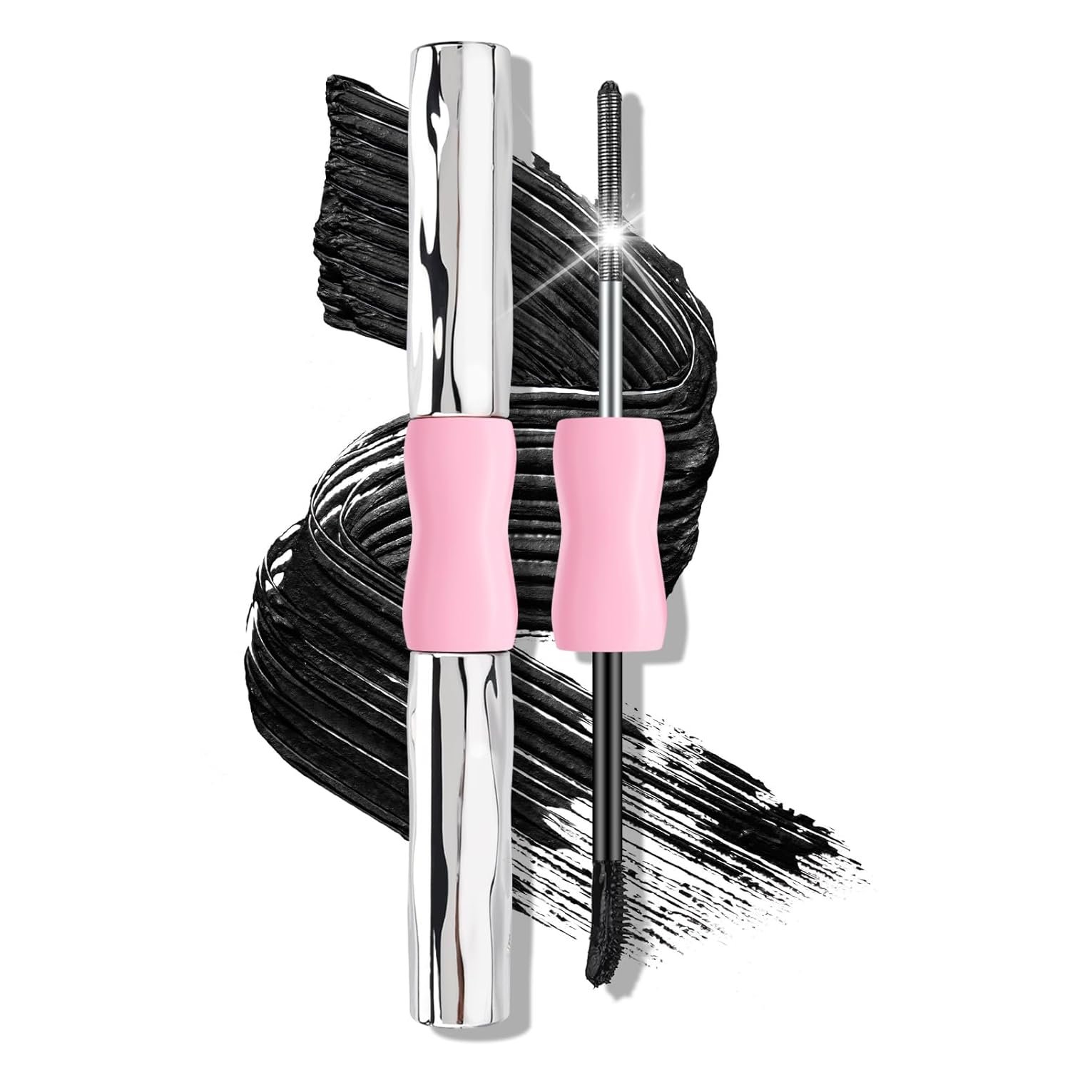 2-in-1 Double Ended Metal Mascara, Volumizing Lengthening Clump-Free Black Mascara, Waterproof Formula for Dramatic Lashes, Curling, Washable Eyelash Makeup, 1pcs