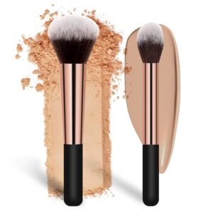 Makeup Brushes  Powder Foundation Brush Flawless Powder Brush Set with Highlighter Brush Blush Brush with Wooden Handle Perfect for Blending, Buffing Liquid