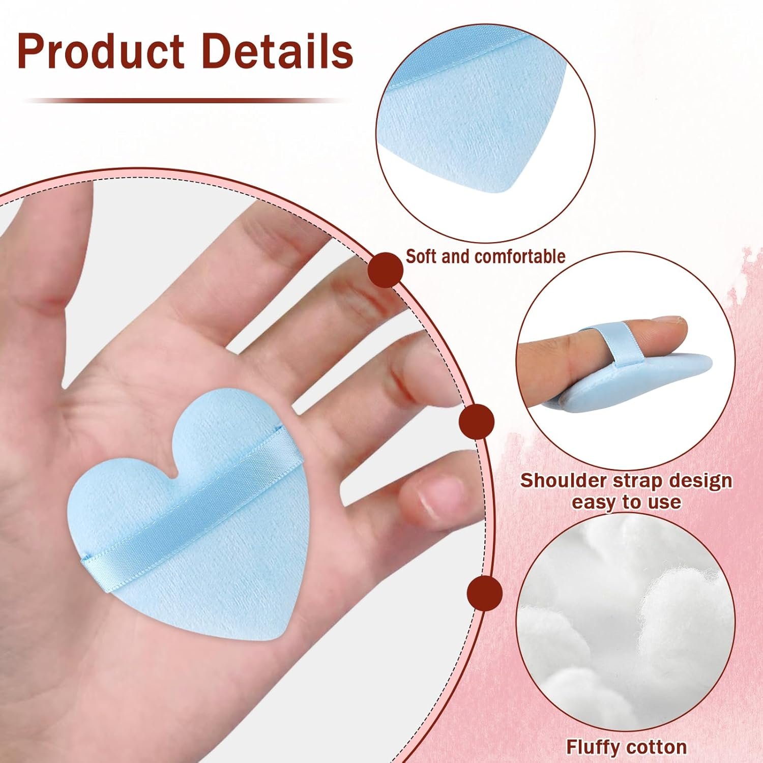 6 Pieces Heart Shape Powder Puff, Soft Cushion Makeup Foundation Sponge Applicator for Contouring, Eye and Corner, Make Up Tools for Women (Light Blue) - Image 2