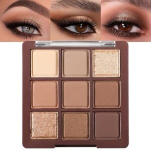 9 Colors Eyeshadow Palette, Matte Shimmer Glitter Eye Shadow Palette Makeup, Highly Pigmented Long Lasting Waterproof, Natural Neutral Nude Eyeshadow Makeup Pallet, Chocolate Brown